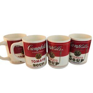 Set Of 4 Campbell’s Tomato Soup Ceramic Mugs Vintage Retro Design USA Made Cups